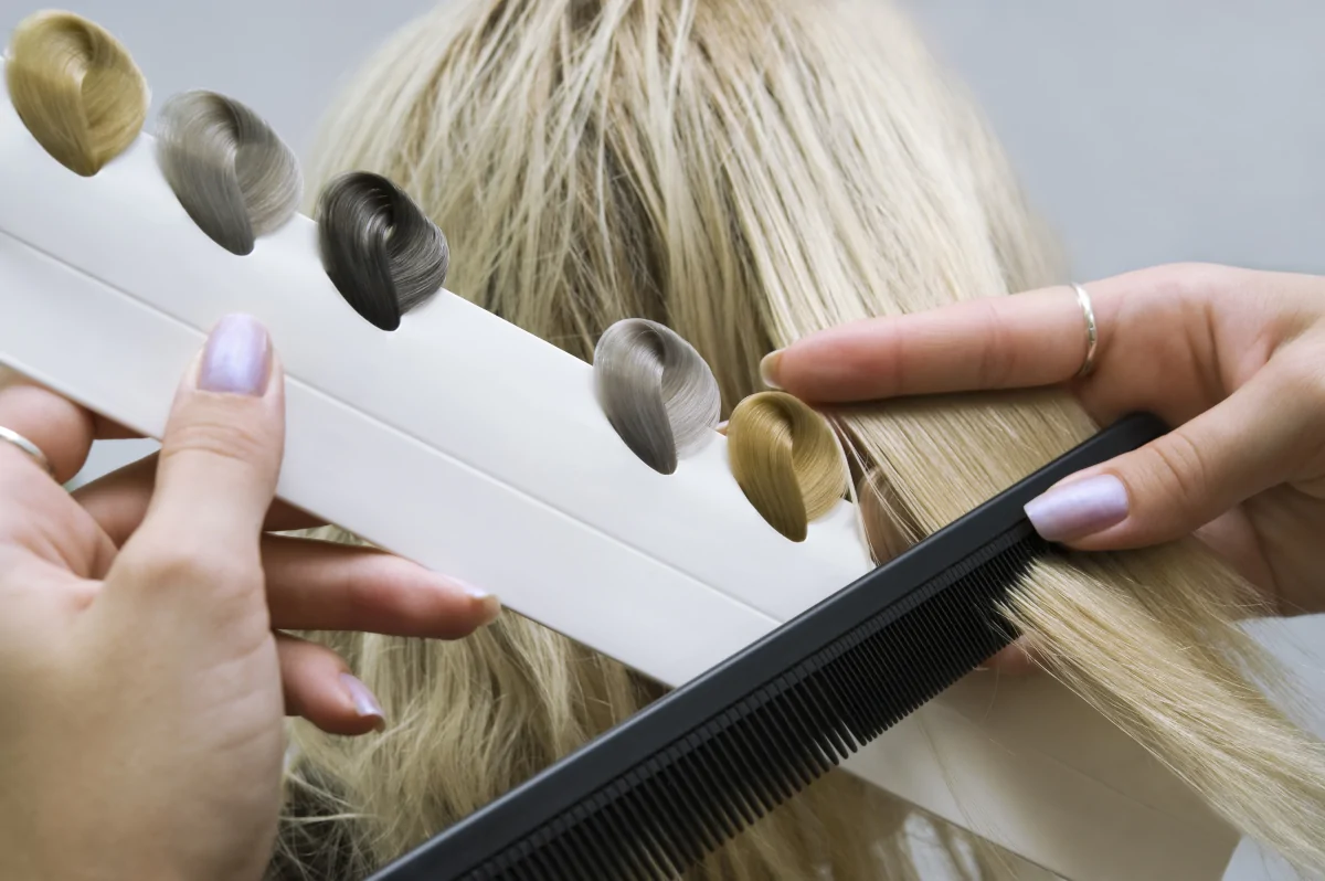Hair color consultation with color swatches at Michele Coulter Salon in Milton GA